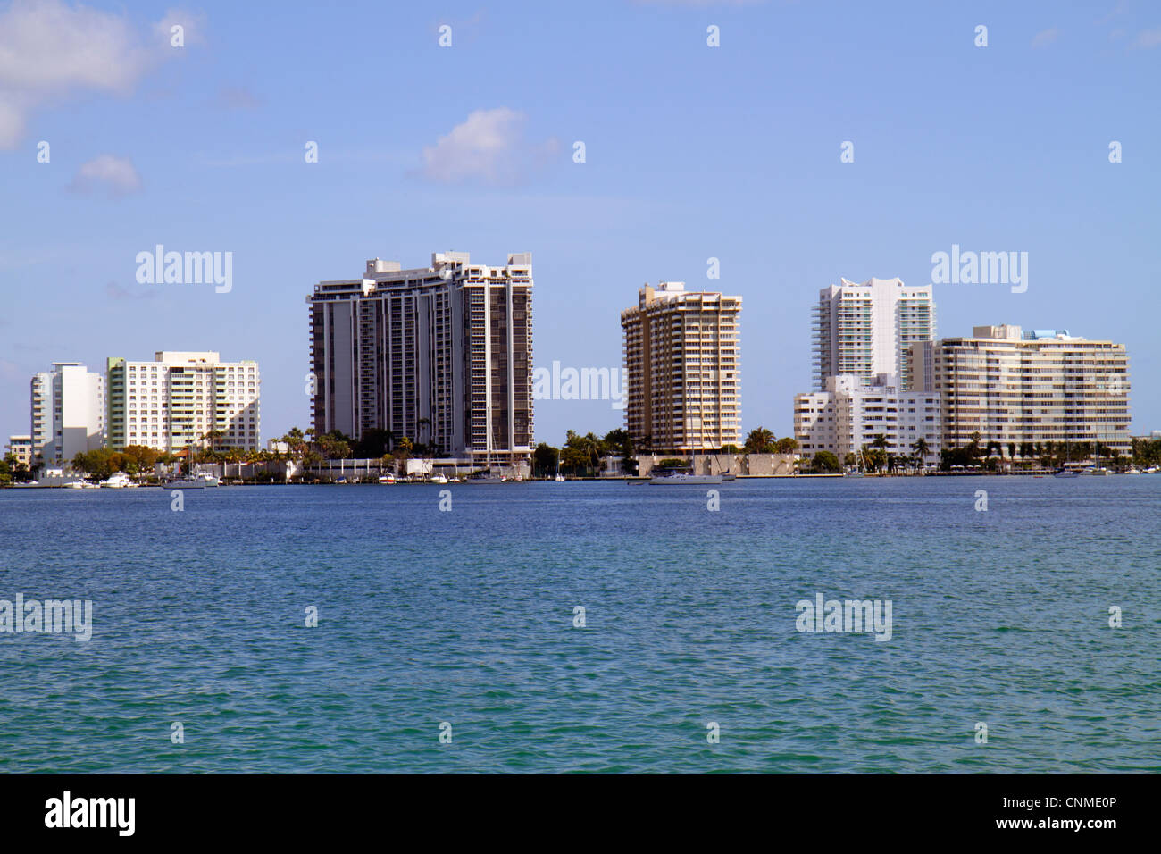 Miami Beach Florida,Biscayne Bay,West Avenue condominium buildings,city skyline,high rise skyscraper skyscrapers building buildings water,FL120331120 Stock Photo