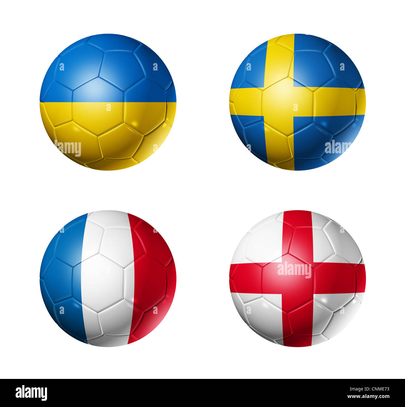 3D soccer balls with group D teams flags. UEFA euro football cup 2012. isolated on white Stock Photo