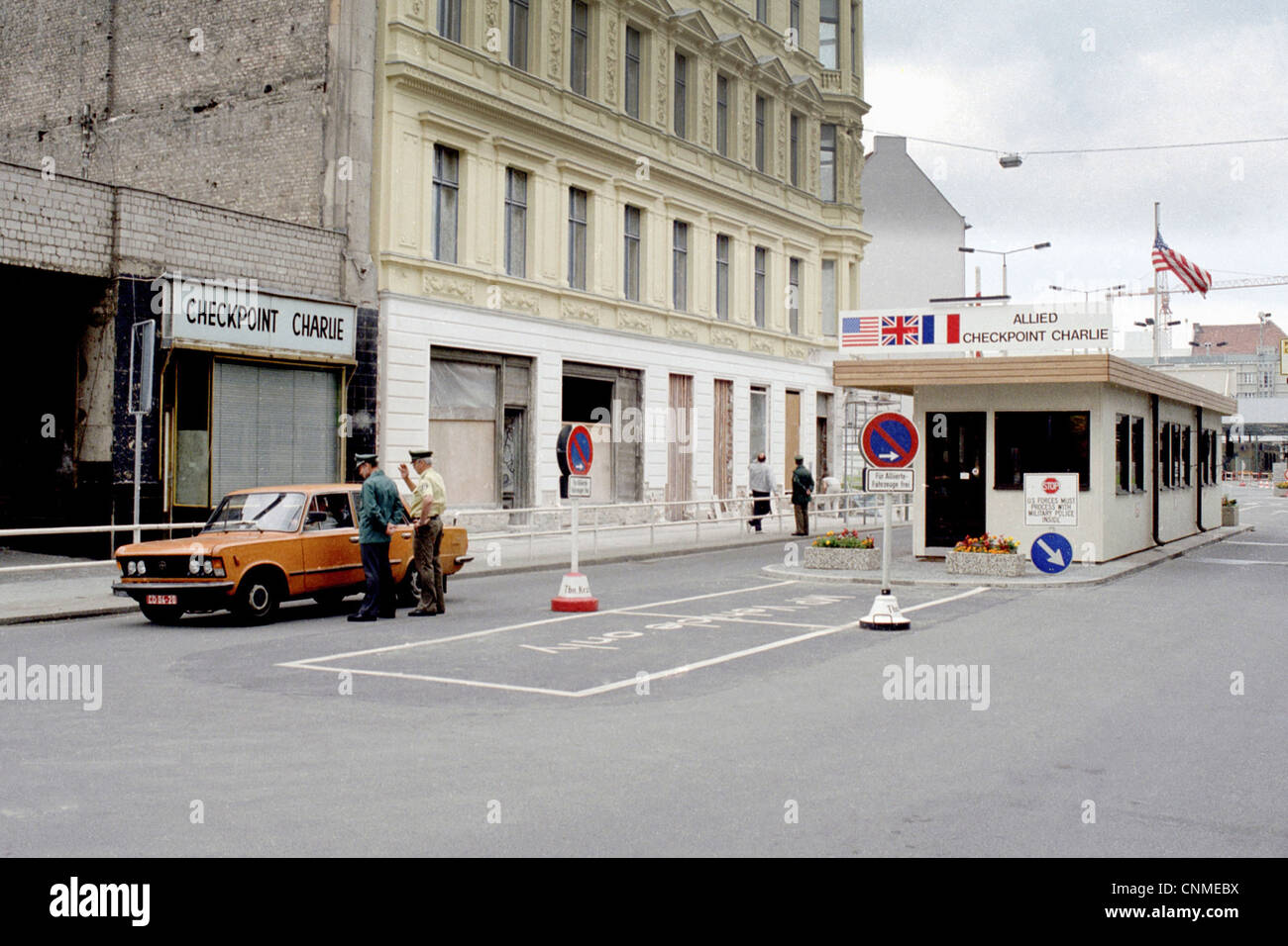 Checkpoint Charlie at Friedrichstrasse - Berlin Wall Stock Photo