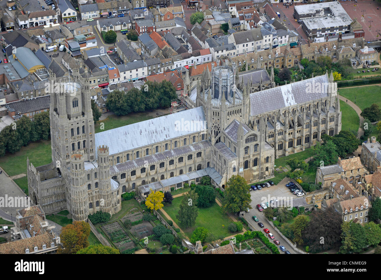 Aerial photograph of Ely Cathedral and surrounding town Stock Photo Alamy