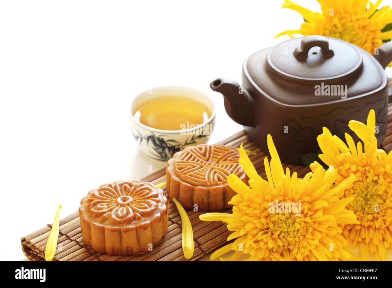 Mooncake and tea,Chinese mid autumn festival food. Stock Photo