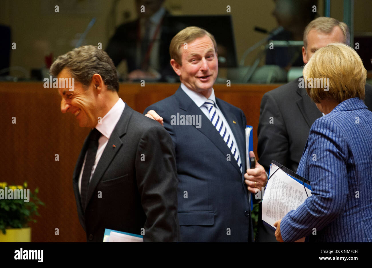 nicolas sarkozy and taoiseach prime minister of ireland enda kenny fiscal treaty Stock Photo