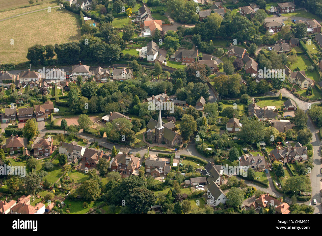 An aerial view of Walton on the Hill in Staffordshire with St Thomas's