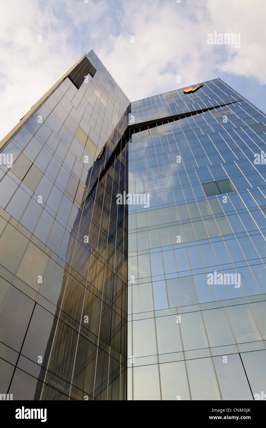 Blue mirror glass tower in Vila Olimpica. Barcelona, Spain. Stock Photo