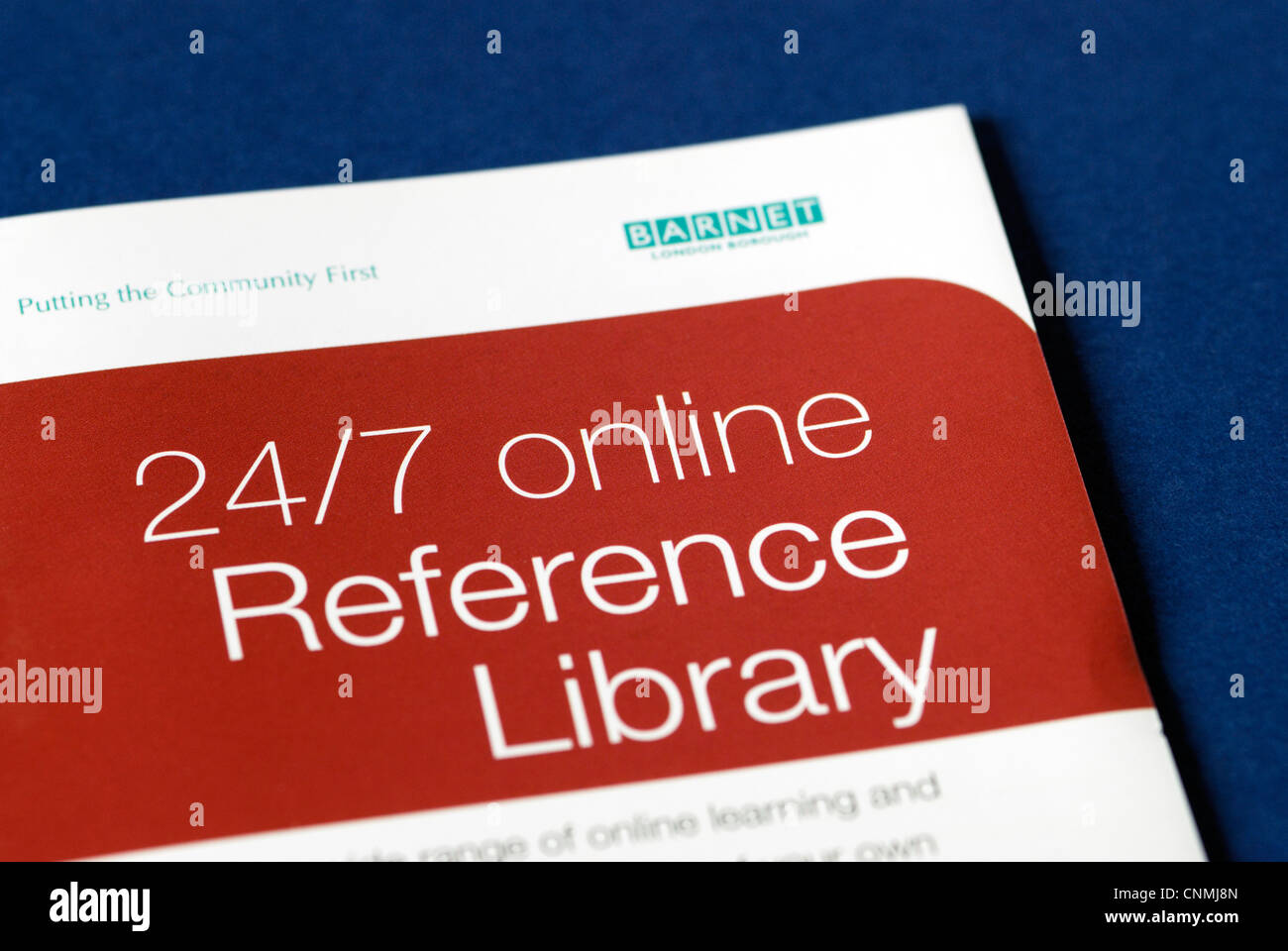 Leaflet promoting London Barnet Council 24/7 online reference library Stock Photo