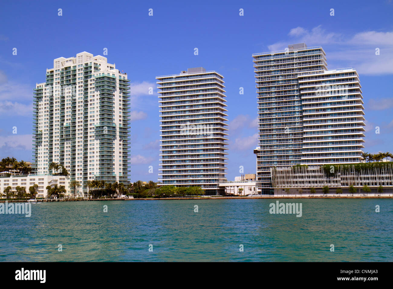 Miami Beach Florida,Biscayne Bay,Miami Beach,Marina,high rise,waterfront condominium,residential,apartment,apartments,flat,building,buildings,city sky Stock Photo