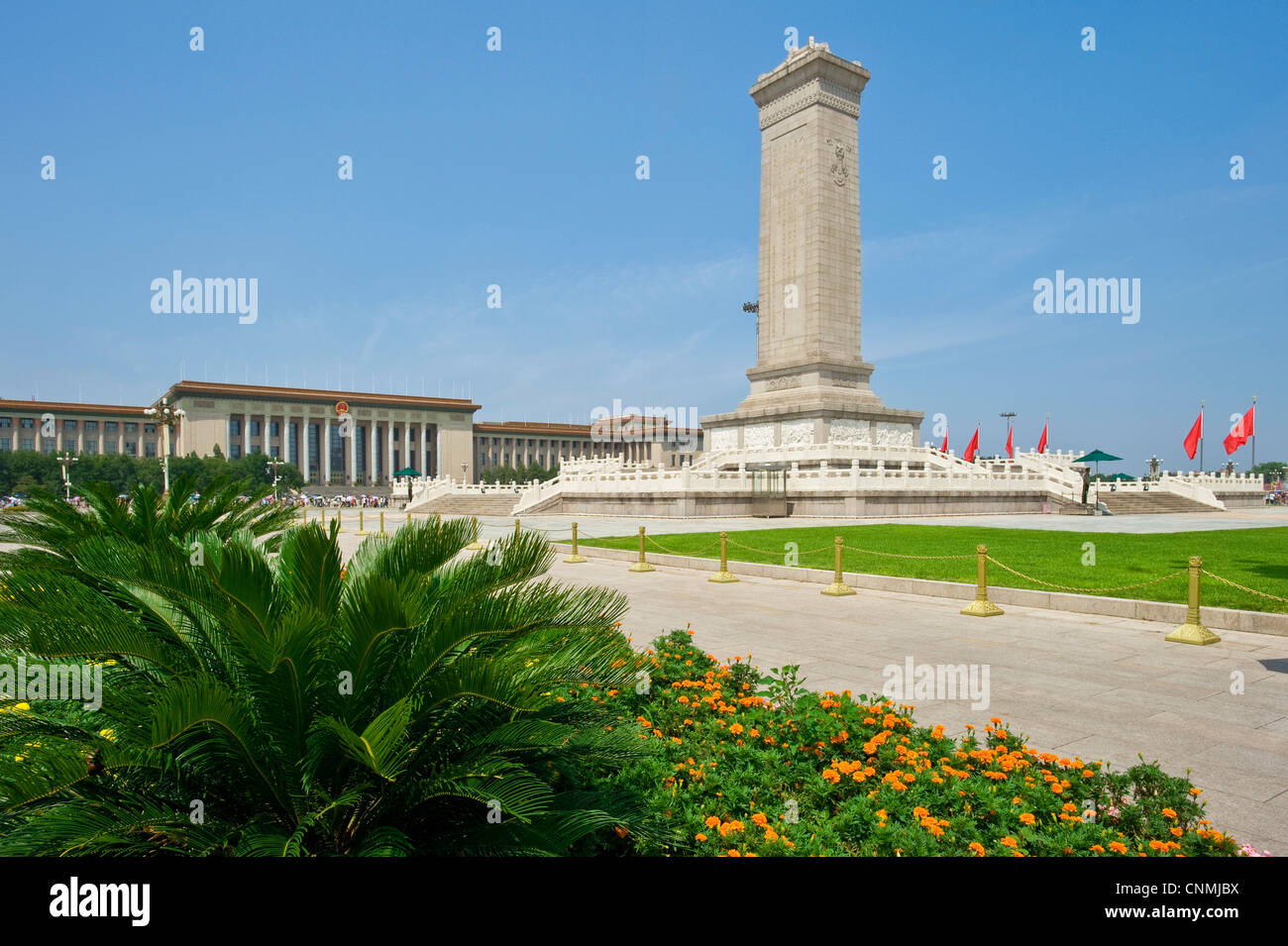 The Monument to the People's Heroes in Tiananmen Square, Beijing. Stock Photo