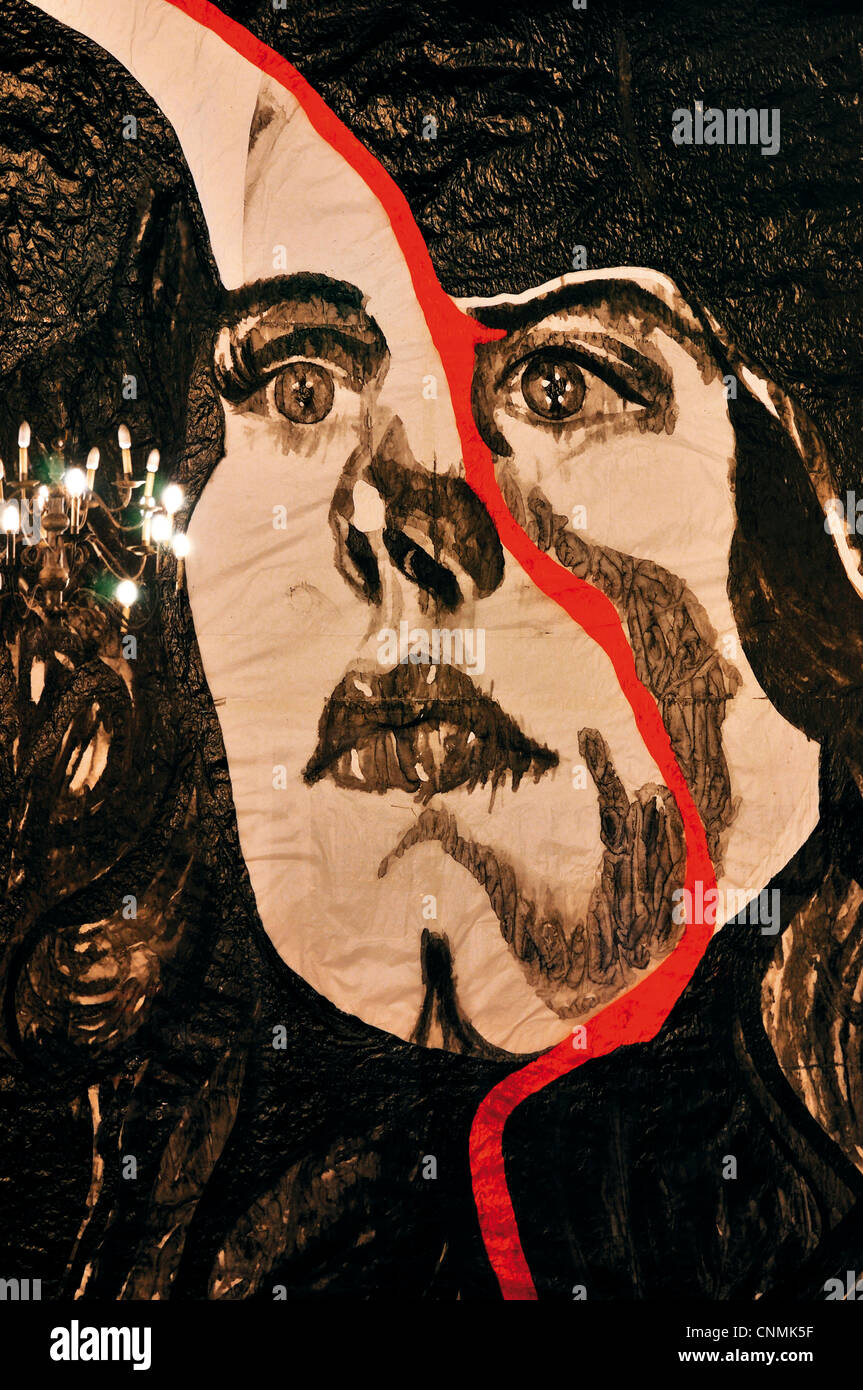 Portugal: Detail of the painting "Haunted Face" by Adriana Molder in the bedroom of the Palacio dos Duques in Guimaraes Stock Photo