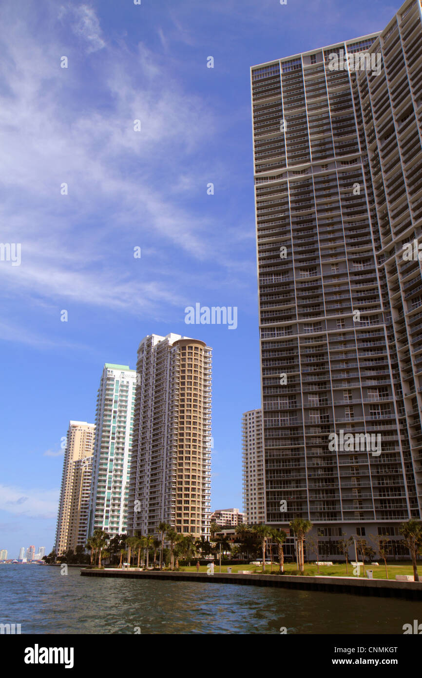 Miami Florida,Biscayne Bay,Miami River,Brickell Key,Icon Brickell,Asia,Carbonell,Three Tequesta Point,high rise,condominium buildings,city skyline,FL1 Stock Photo