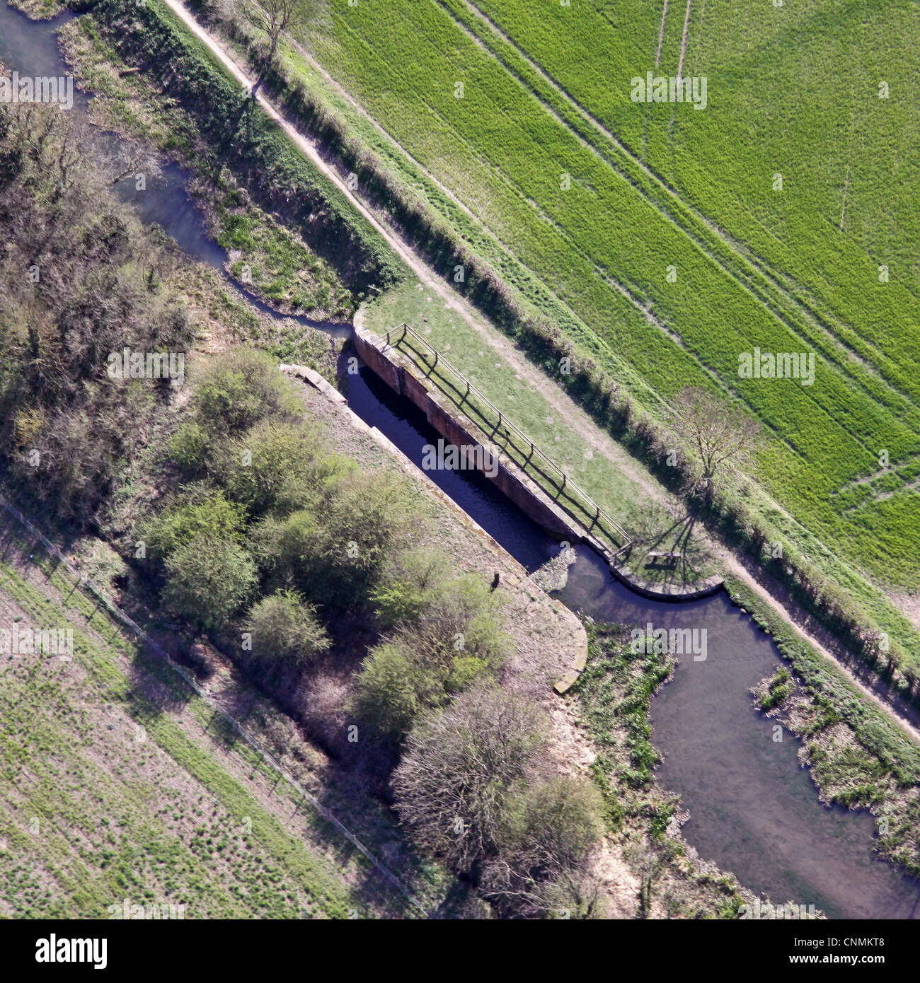 aerial view of a disused canal lock Stock Photo