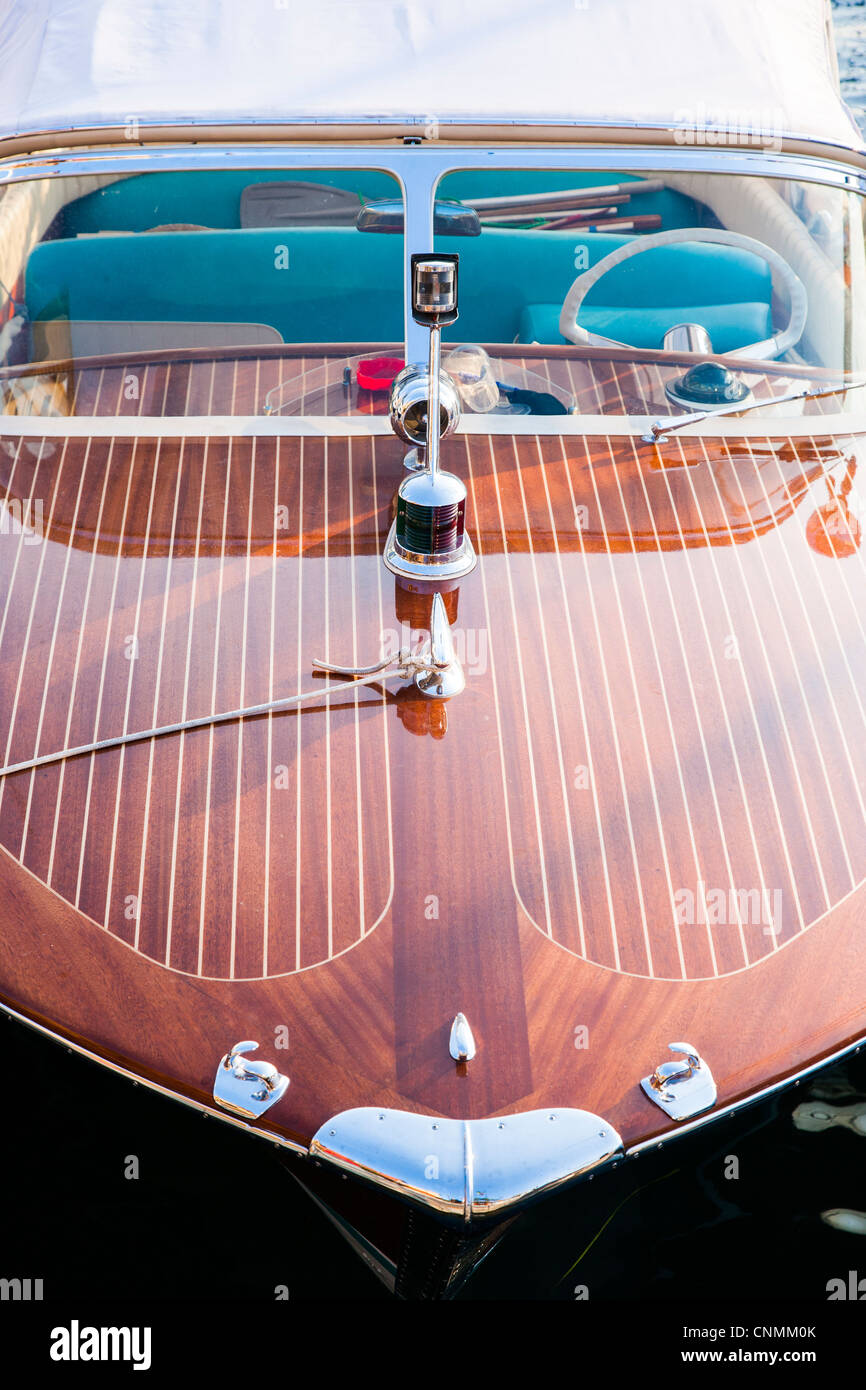 Comitti style wooden speed boat on Lake Garda, Italy Stock Photo