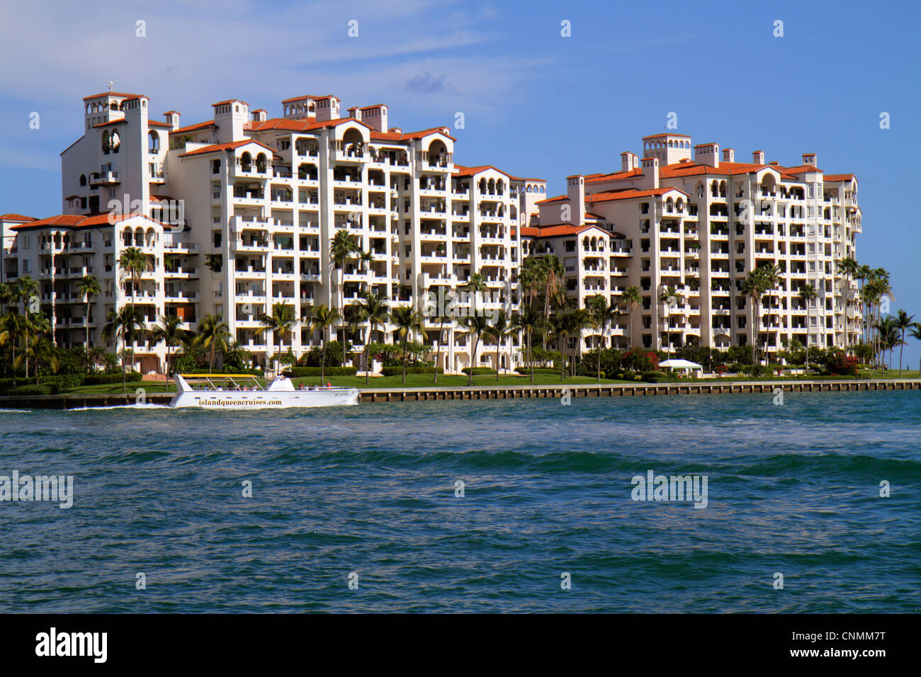 Miami Florida,Biscayne Bay,Fisher Island,condominium residential apartment apartments building buildings housing,city skyline,FL120331277 Stock Photo
