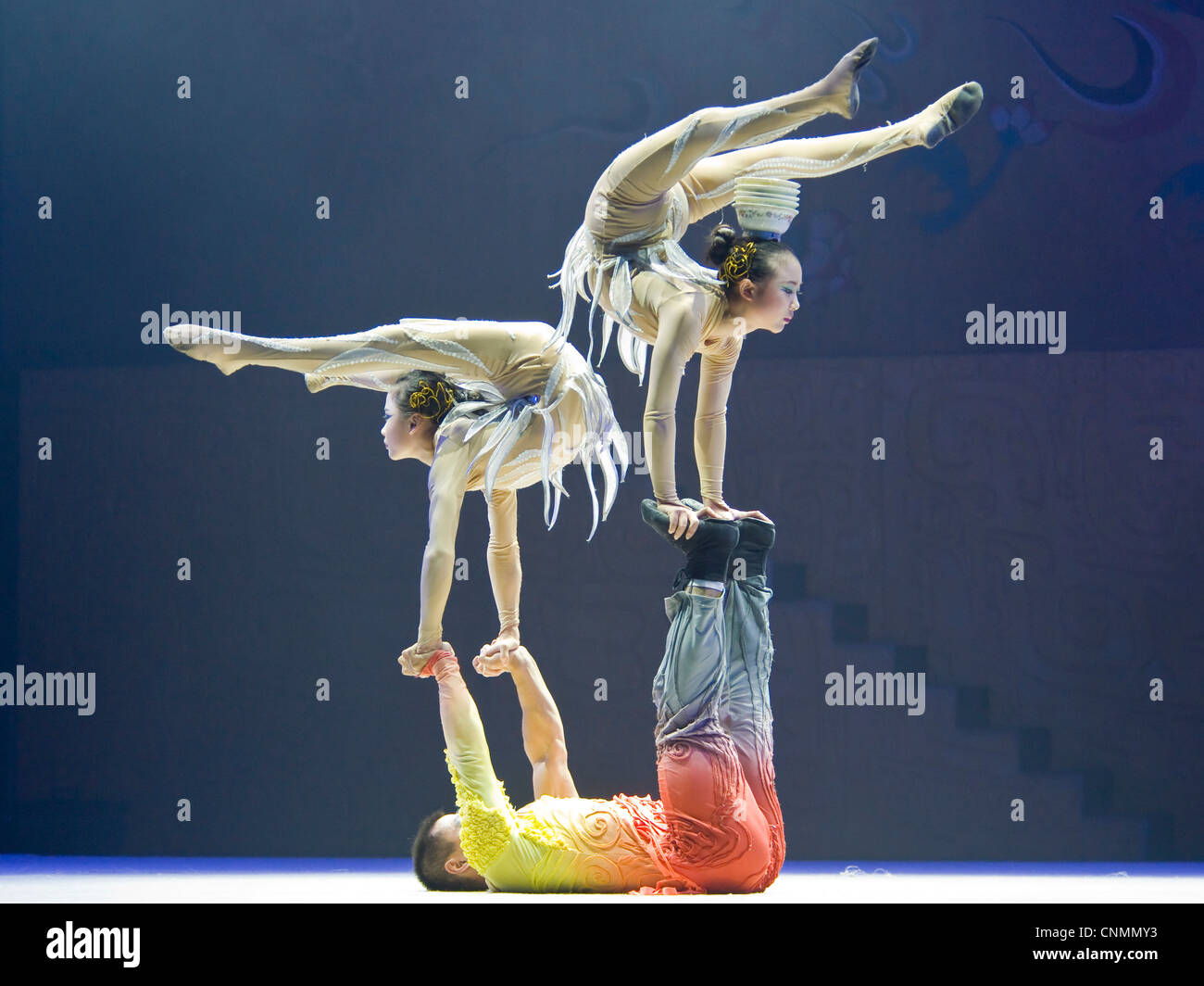 One of the acts performing at the stunning Chaoyang acrobatic theatre in Beijing. Stock Photo