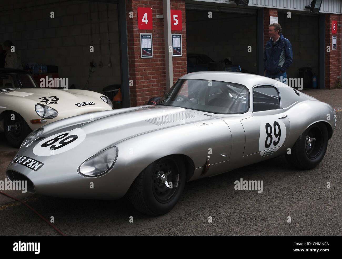 Jaguar E Type Race Car Outside Garage in Paddock at Oulton Park Motor ...