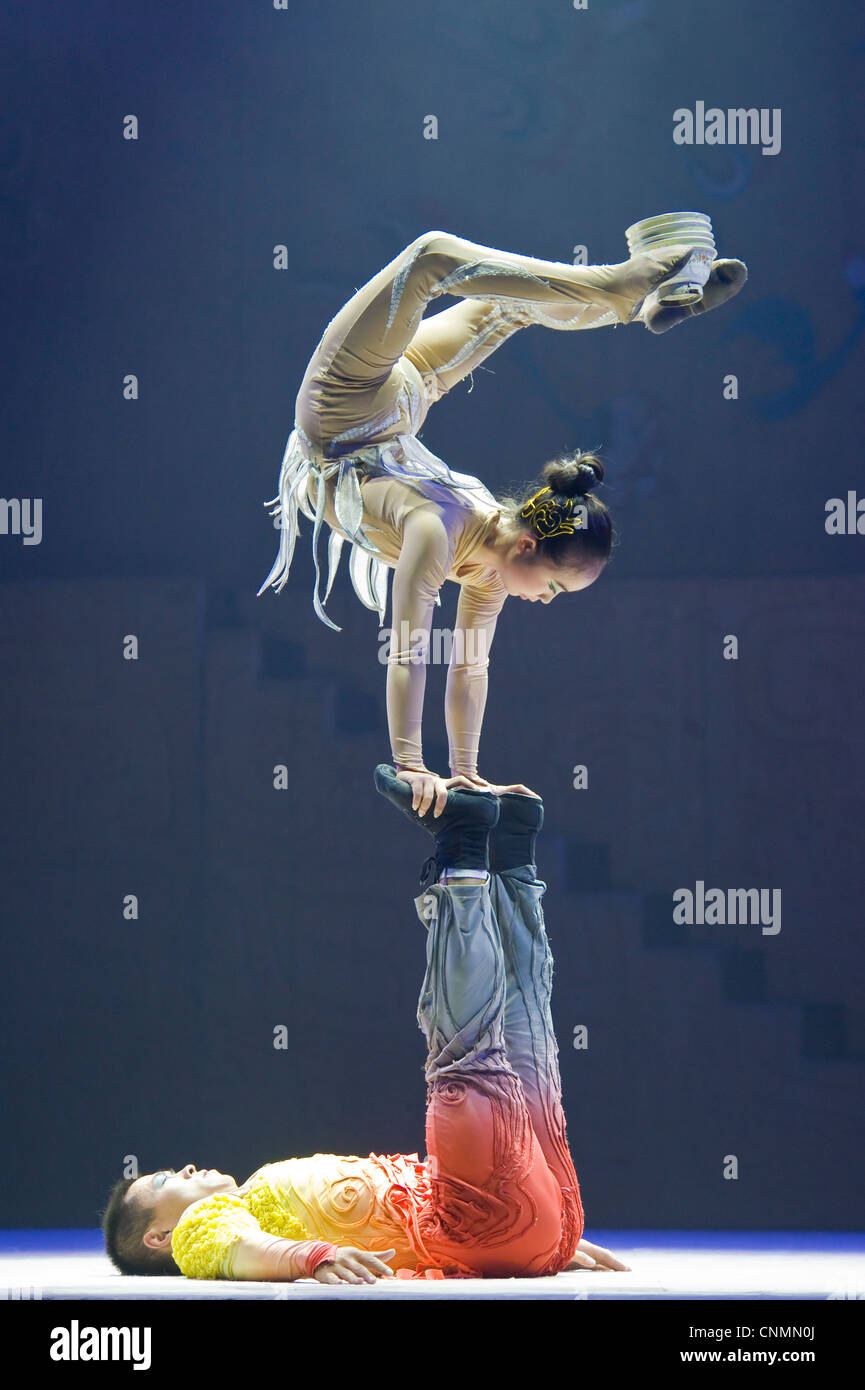 One of the acts performing at the stunning Chaoyang acrobatic theatre in Beijing. Stock Photo