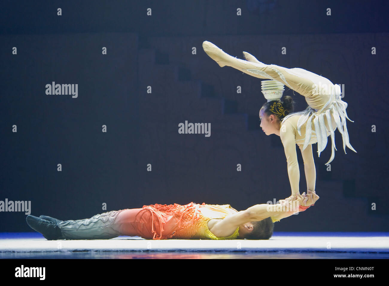 One of the acts performing at the stunning Chaoyang acrobatic theatre in Beijing. Stock Photo