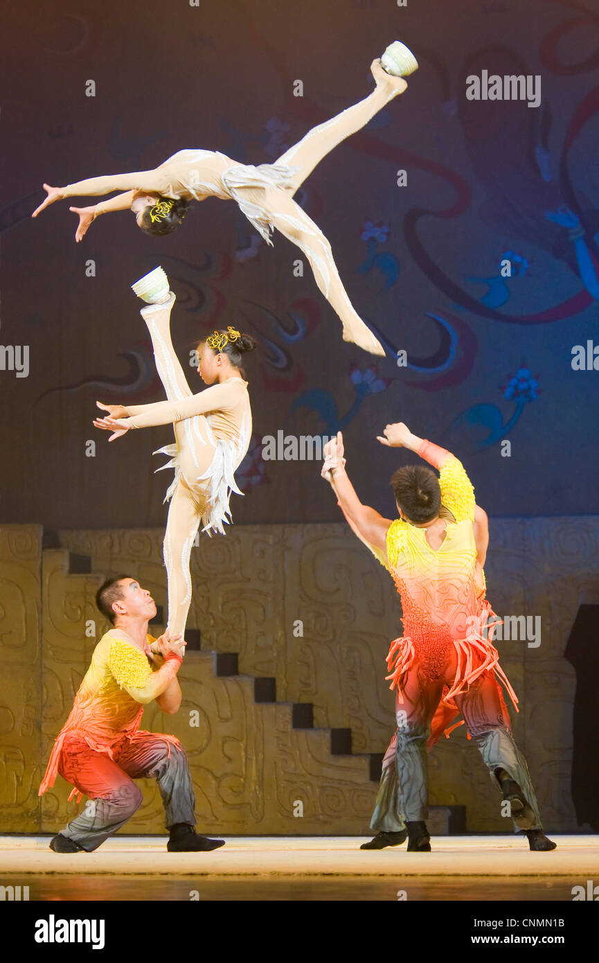 One of the acts performing at the stunning Chaoyang acrobatic theatre in Beijing. Stock Photo