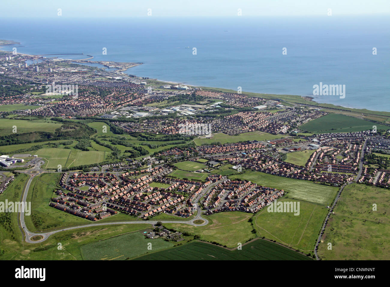 aerial view of Ryhope village near Sunderland with former hospital (now demolished) in the foreground Stock Photo