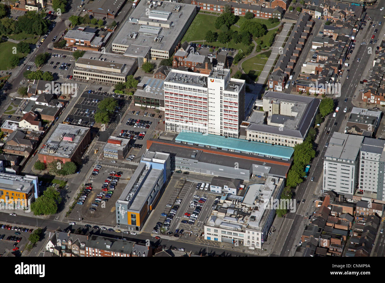 aerial view of Teesside University in Middlesbrough Stock Photo