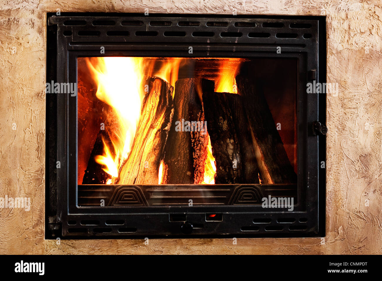 Close image of fire in the fireplace Stock Photo - Alamy