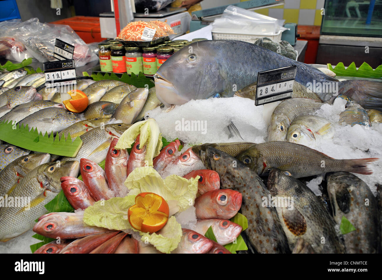 Fishmongers Counter Cebu City Philippines Stock Photo