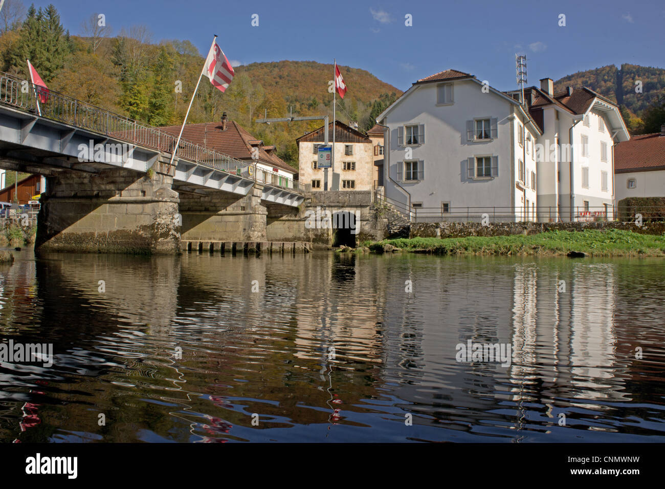 River Doubs at Chaumois, Jura, Switzerland Stock Photo