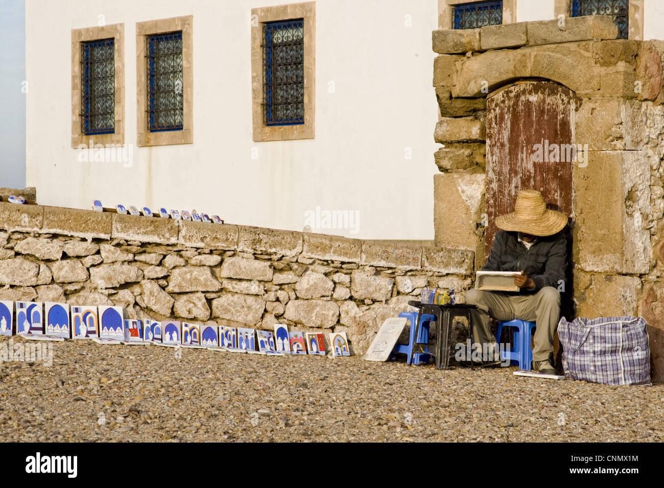 Street painter in coastal city, Essaouira, Morocco, february Stock Photo