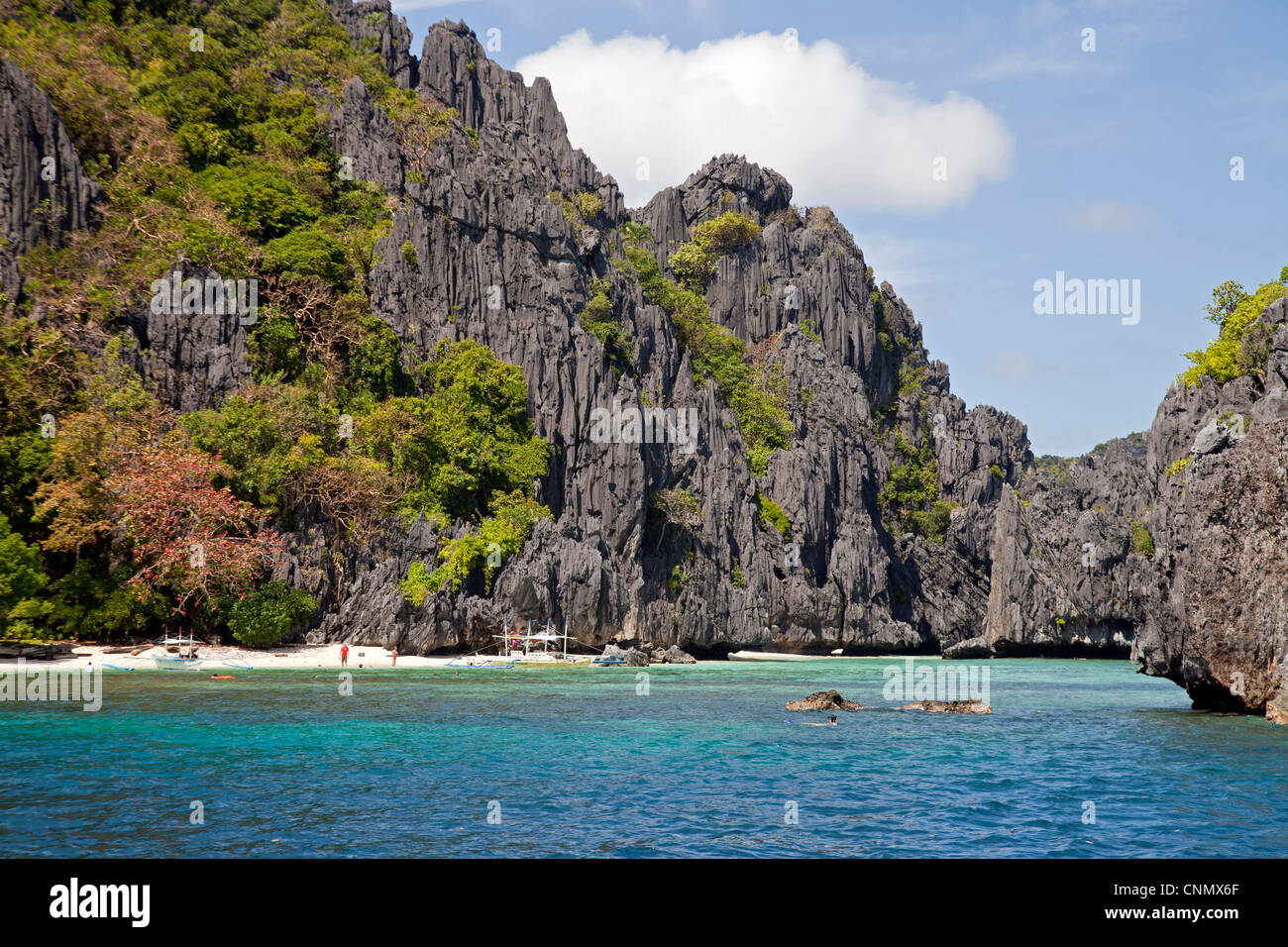 limestone coast and beach of Simisu Island, El Nido, Palawan, Philippines, Asia Stock Photo