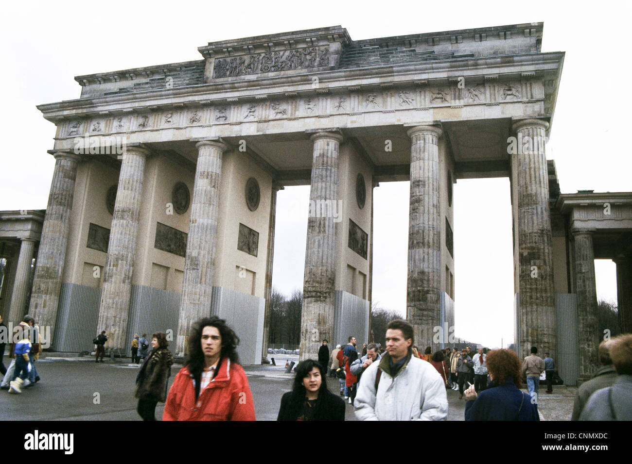 The Berlin Wall at the Brandenburg Gate in 1990 Pariser Platz. people