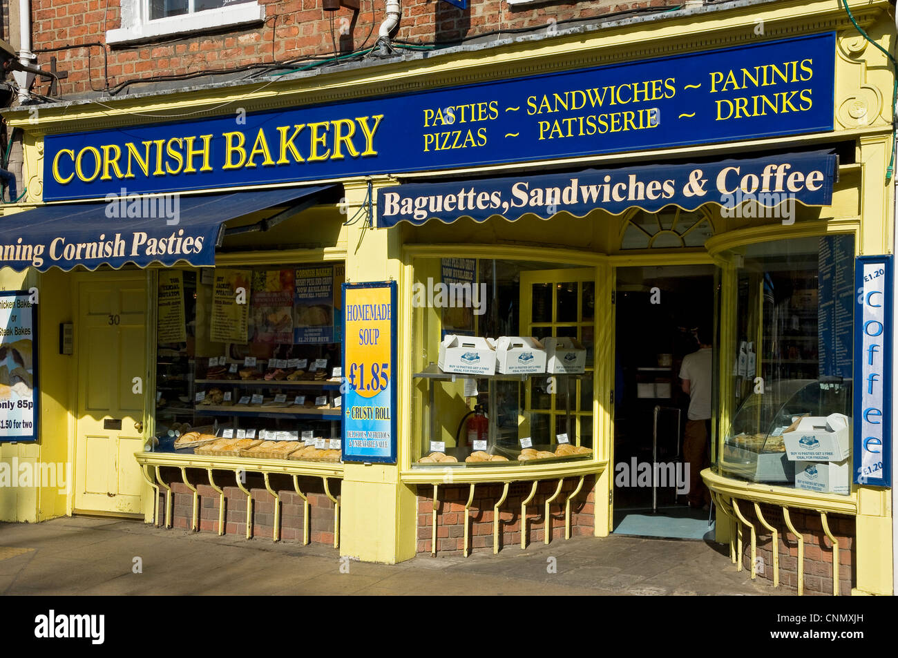 Cornish Bakery pasty store shop entrance in the town city centre York North Yorkshire England UK United Kingdom GB Great Britain Stock Photo