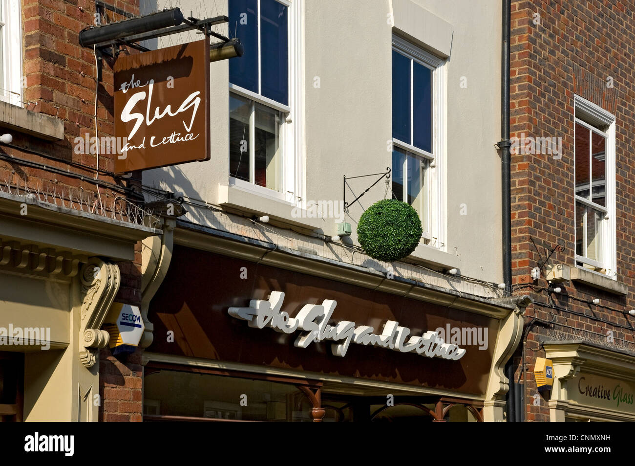 The Slug and Lettuce bar pub sign signage in the town city centre York