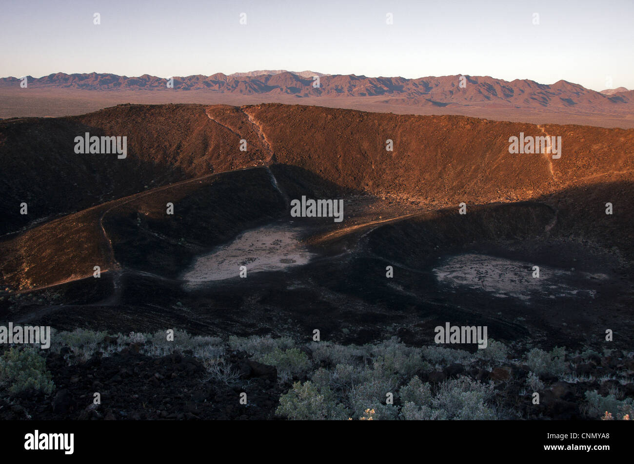 View of extinct cinder cone volcano crater, Amboy Crater, Mojave Desert