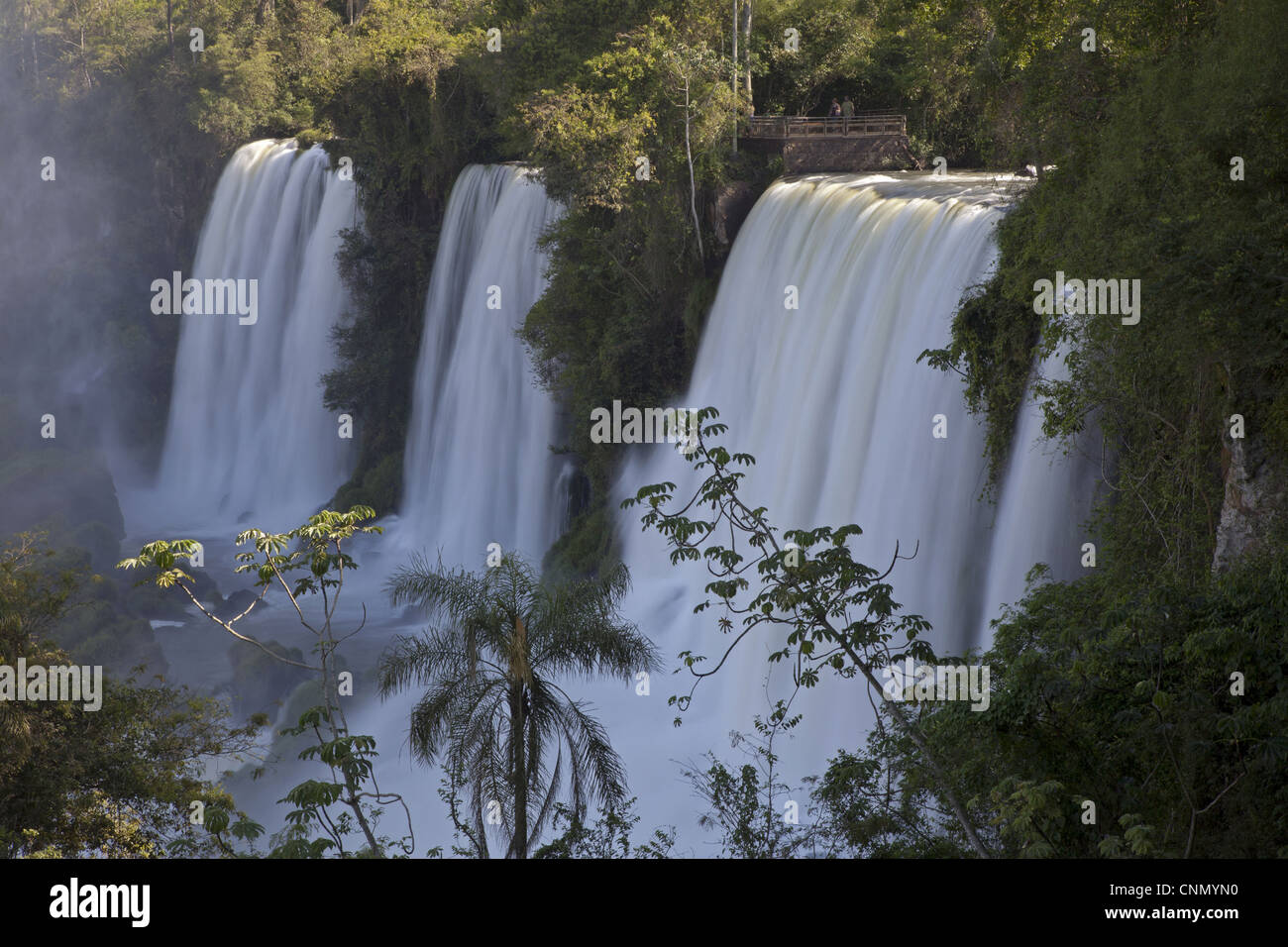 View of waterfall with viewing platform, Iguazu Falls, Iguazu N.P., Argentina Stock Photo