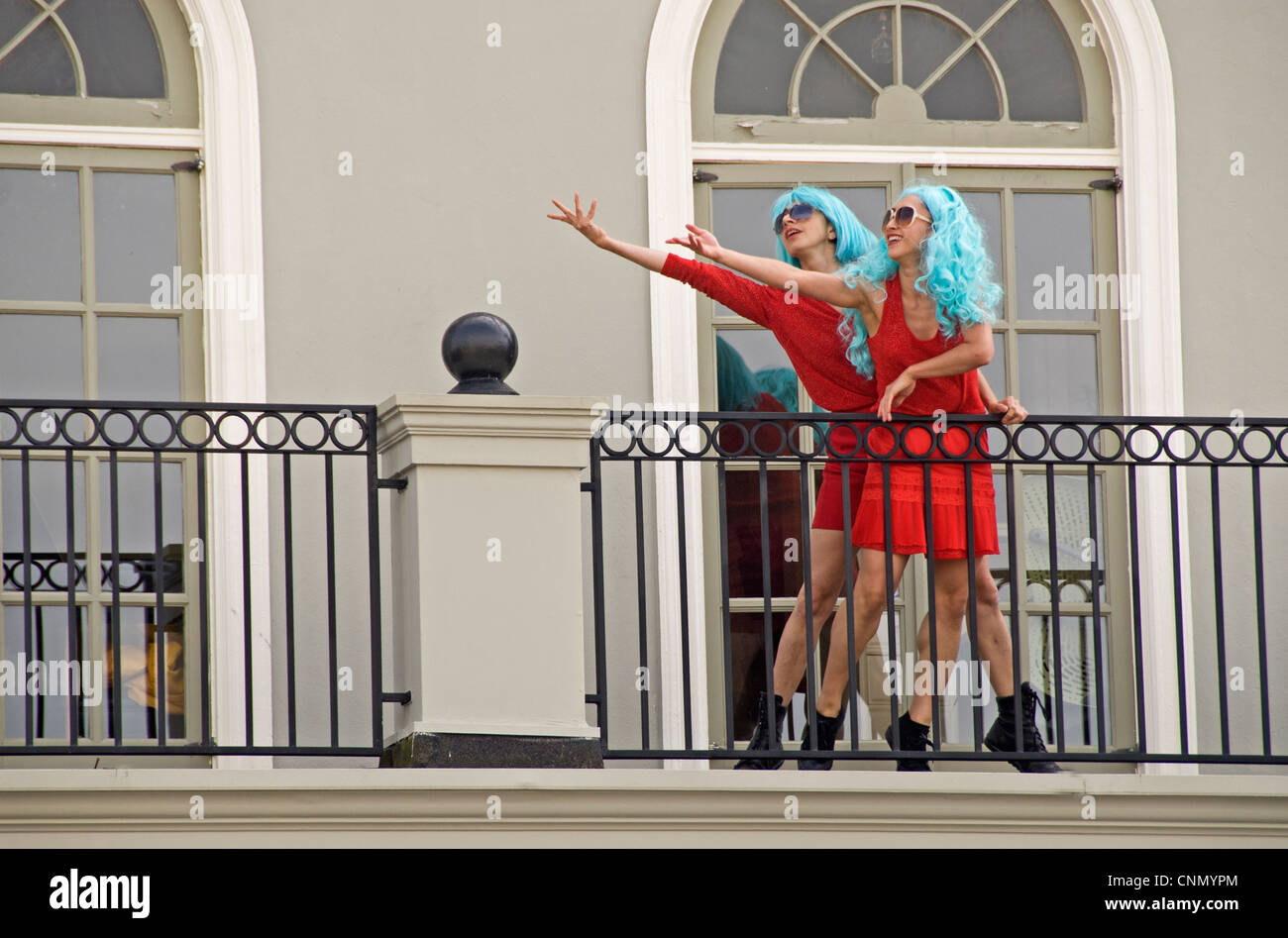 Two members of San Francisco's Tolley Dancers perform In the West Portal neighborhood Stock Photo
