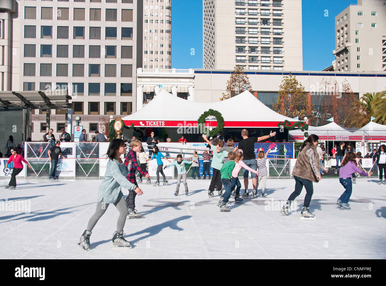 The Holiday Ice Rink at Union Square, San Francisco, California Stock Photo