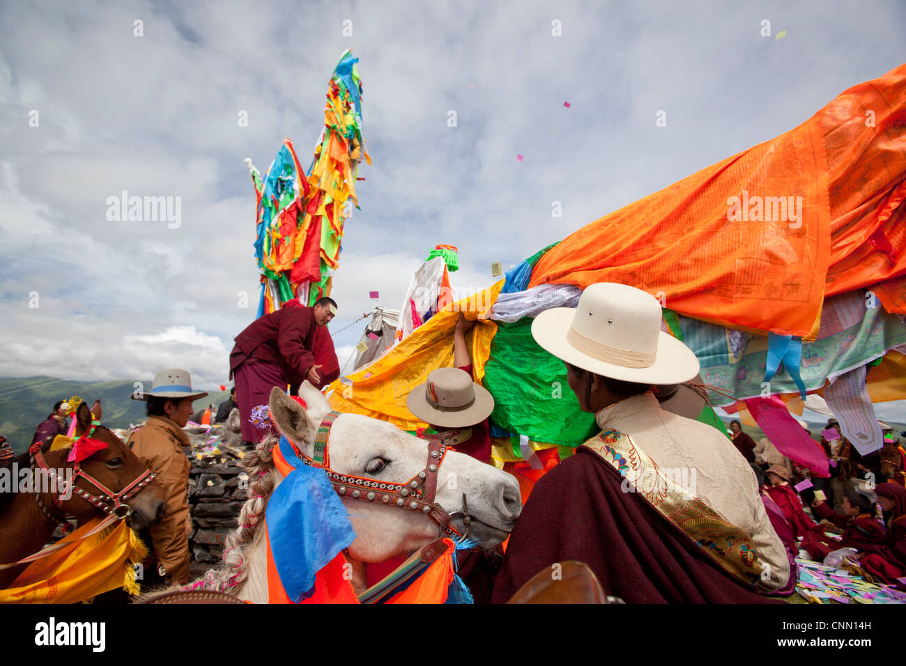 Nomads ceremony horse festival secret mountain Tagong area western China Tibet Asia Stock Photo