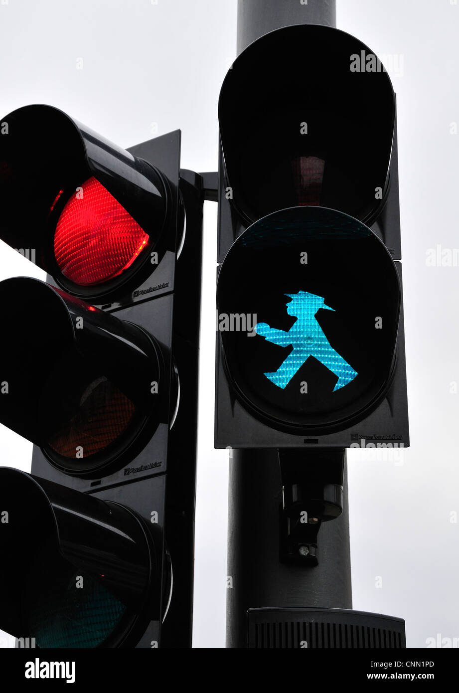 Berlin, Germany. Green man on road crossing / red traffic light Stock Photo