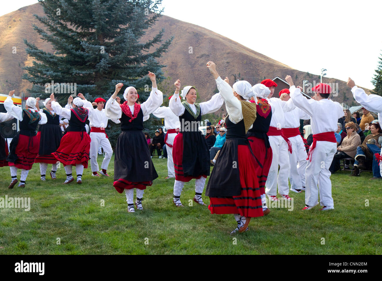 The Oinkari Basque Dancers perform at the Trailing of the Sheep Festival in Hailey, Idaho, USA