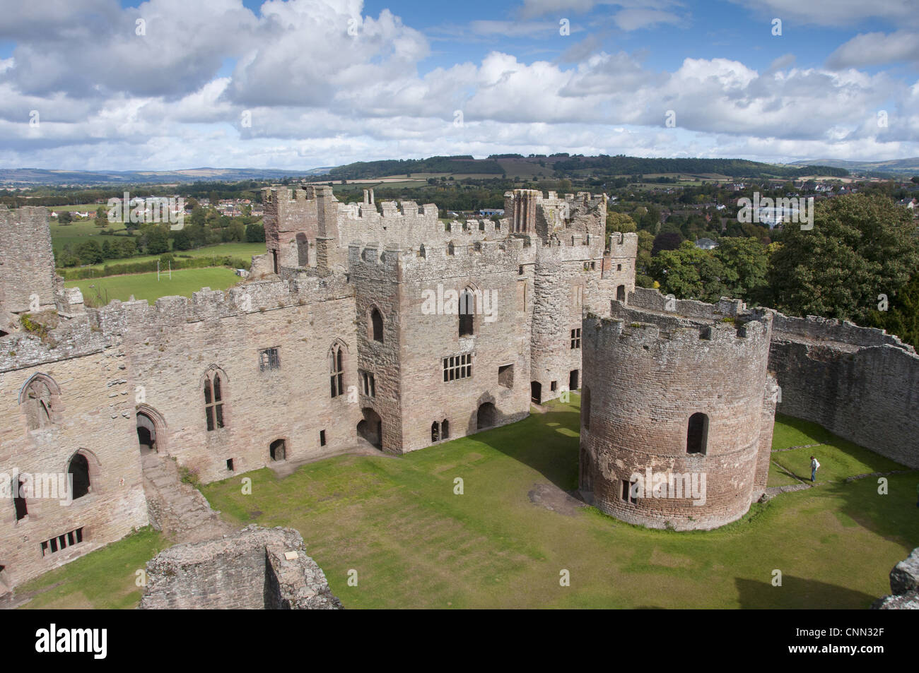 View of partially ruined castle, Ludlow Castle, Ludlow, Shropshire, England, september Stock Photo