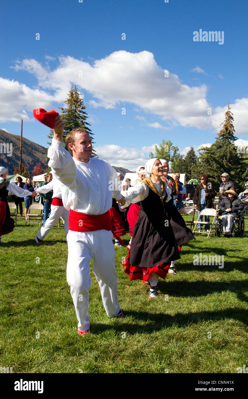 The Oinkari Basque Dancers perform at the Trailing of the Sheep Festival in Hailey, Idaho, USA