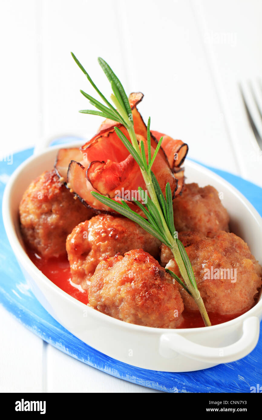 Meatballs with tomato sauce in a casserole dish Stock Photo Alamy
