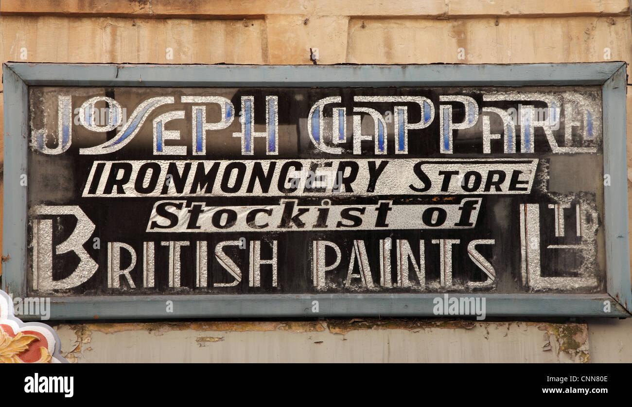 Old ironmongery store sign Joseph Clappard in Rabat, Malta, Europe Stock Photo