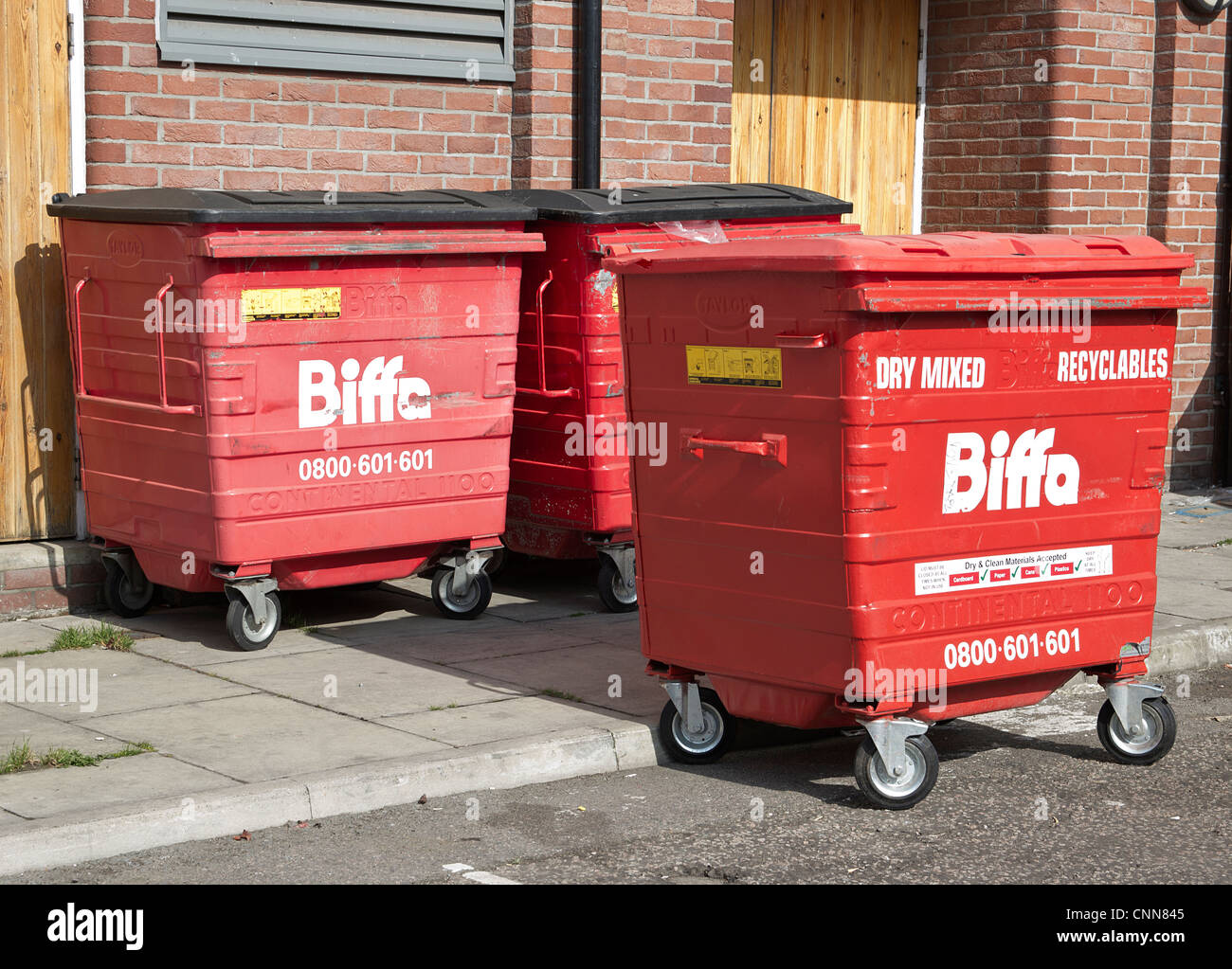 Large Recycle Bin Biffa Commercial Waste Recycling Stock Photo