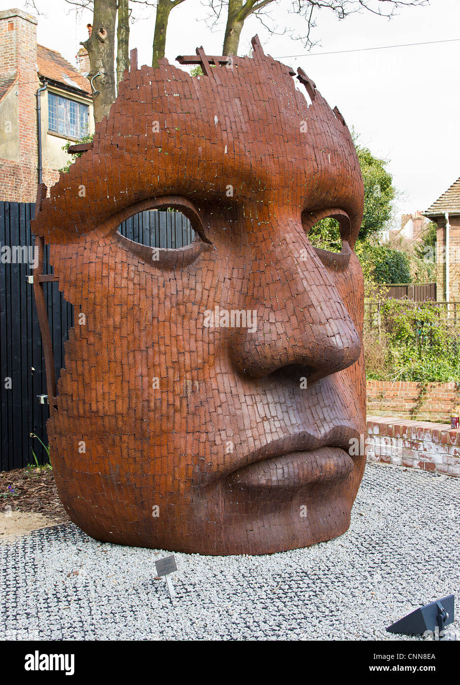 Marlowe Theatre Canterbury Mask Sculpture outside. Stock Photo