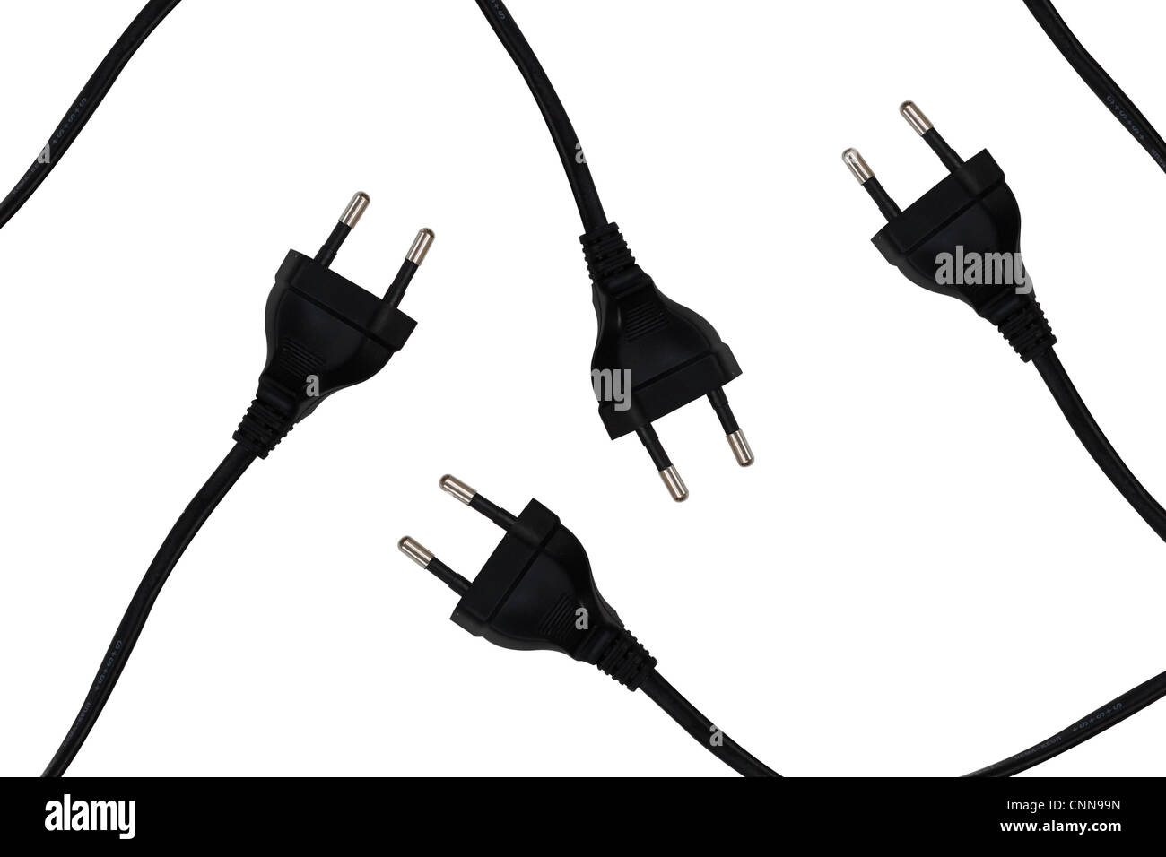 Black european power cords isolated on white Stock Photo