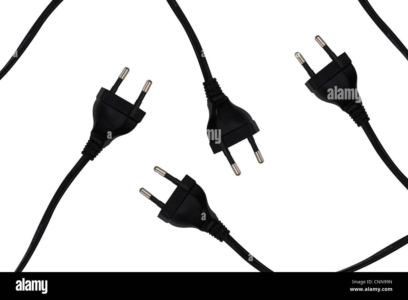 Black european power cords isolated on white Stock Photo Alamy