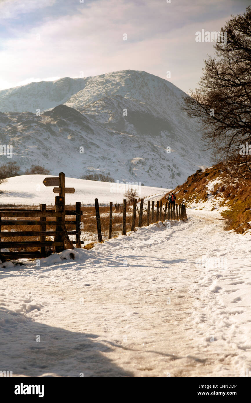 Snow covered path at Little Langdale in the Lake District, Cumbria, Wales, UK Stock Photo