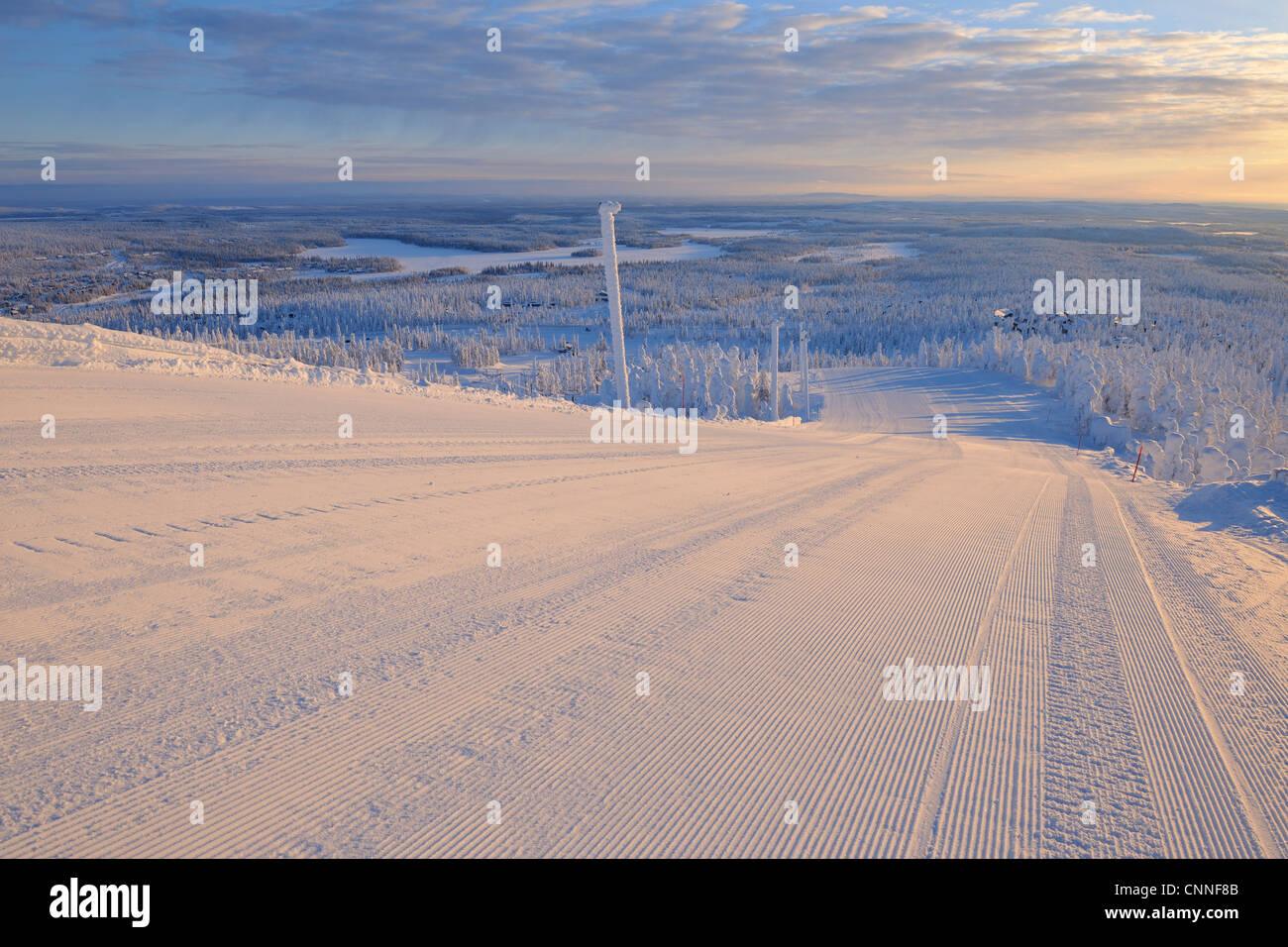 Ski Run, Rukatunturi, Kuusamo, Northern Ostrobothnia, Finland Stock Photo