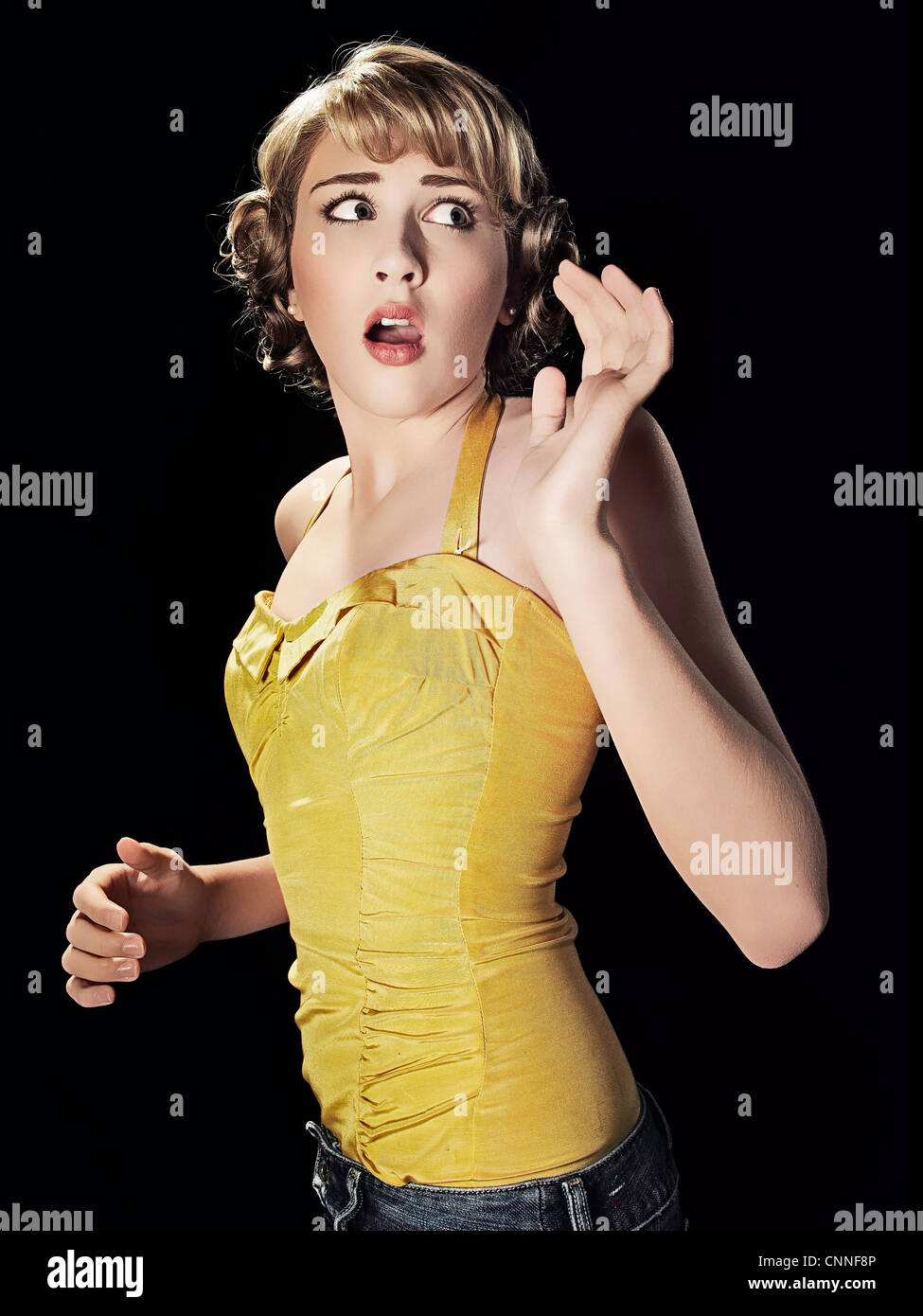 Frightened girl gasping Stock Photo
