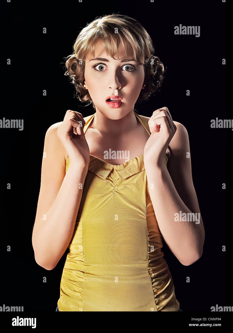 Frightened girl gasping Stock Photo